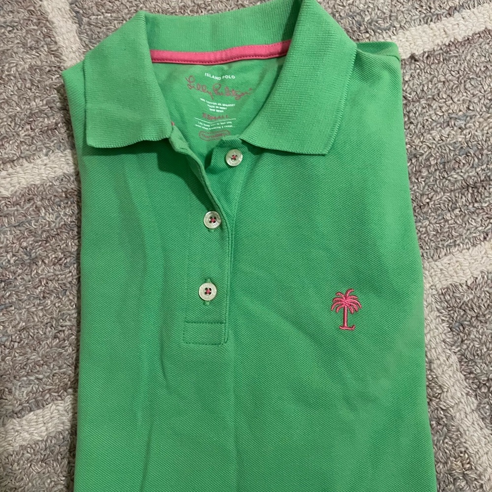Lilly Pulitzer Green Polo with Pink Embroidery